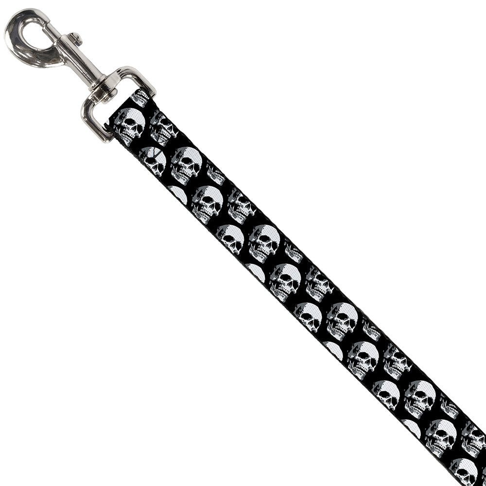 Buckle-Down Pet Leash - 3-D Skulls Repeat Black/Grays/White - 4 Feet Long - 1.5 Wide