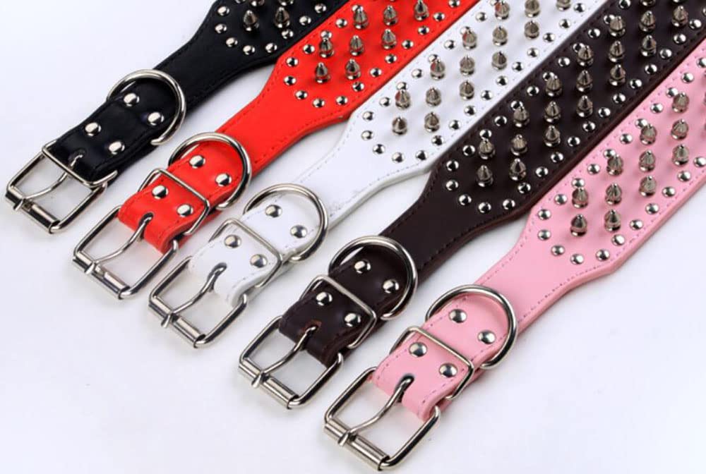 Serijoars Spiked Studded Dog Collar, Pu Leather Dog Collar, Adjustable Pet Collars For Medium Or Large Breed Pet (S, White)
