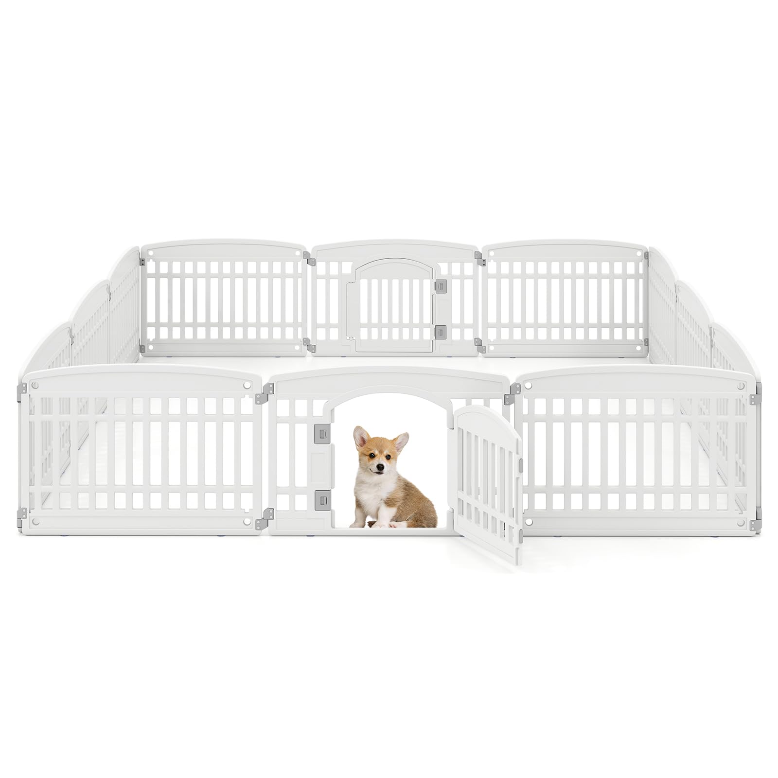 Giantex 12 Panel Dog Playpen, 24 Tall Plastic Pet Fence with Lockable Door, Indoor Outdoor Puppy Exercise Pen for Small Medium