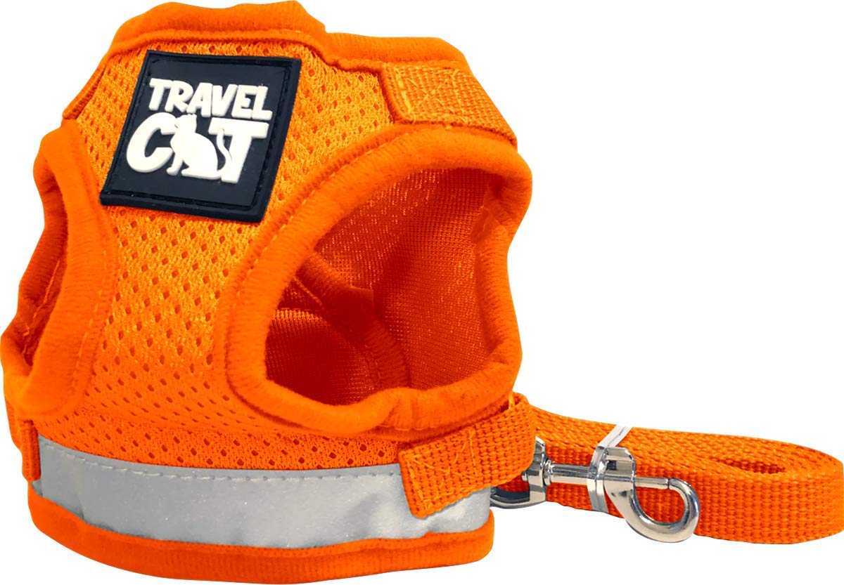 Travel Cat Harness And Leash Set - Adjustable Soft Mesh Vest Harnesses With Reflective Strap - Snug Fit Harness For Cats, Kitten For Outdoor Walking, Orange, Extra Small (Chest 9.5-11.8 Inch)