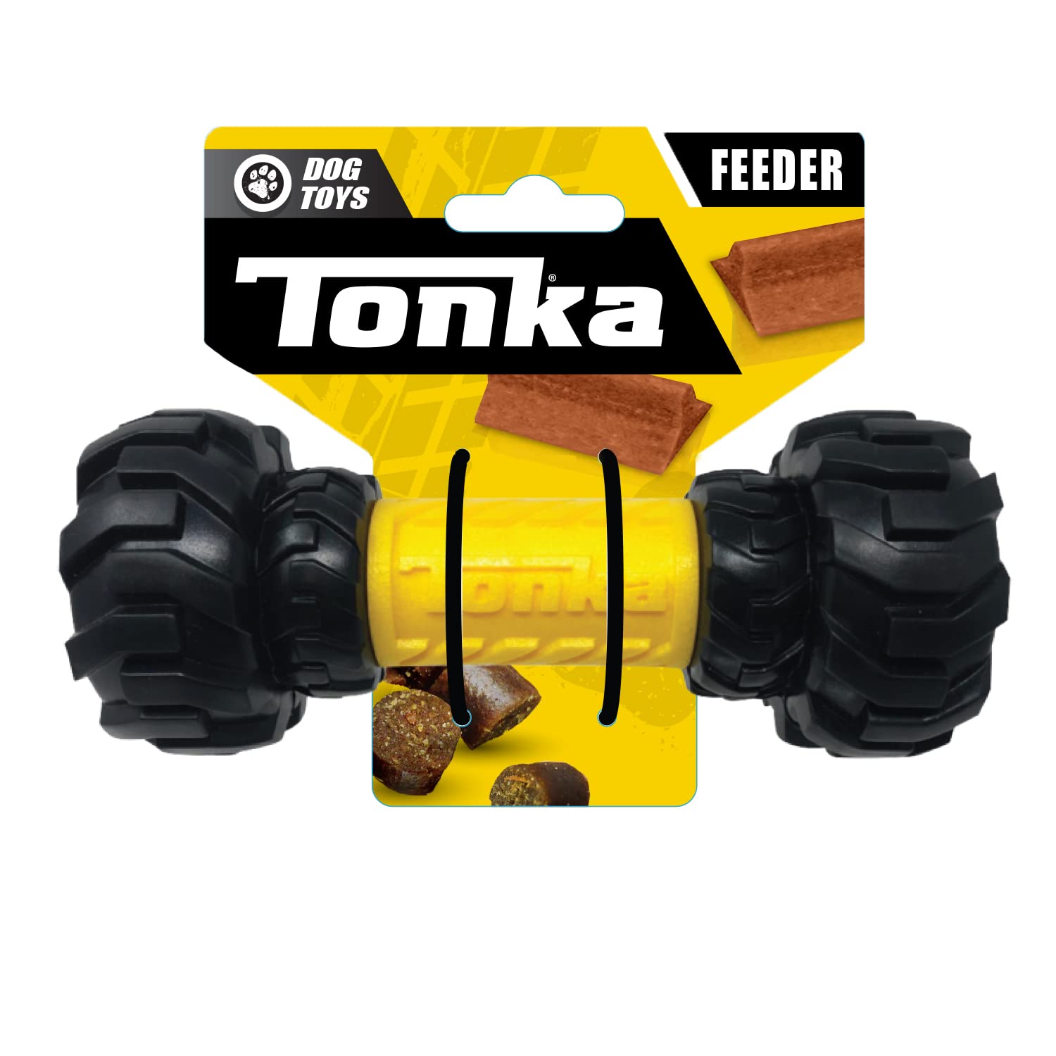 Tonka Axle Tread Dog Toy With Interactive Feeder, Lightweight, Durable And Water Resistant, 7 Inches, For Medium/Large Breeds, Single Unit, Yellow/Black
