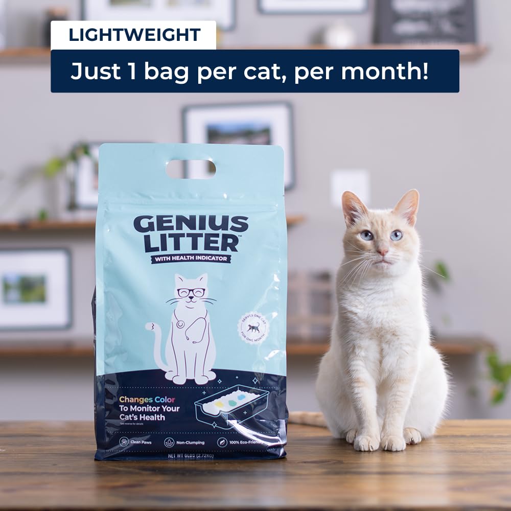 Alpha Paw - Genius Cat Litter With 5-Color Health Indicator, Non Clumping Lightweight Silica Gel Crystals (6 Lbs)