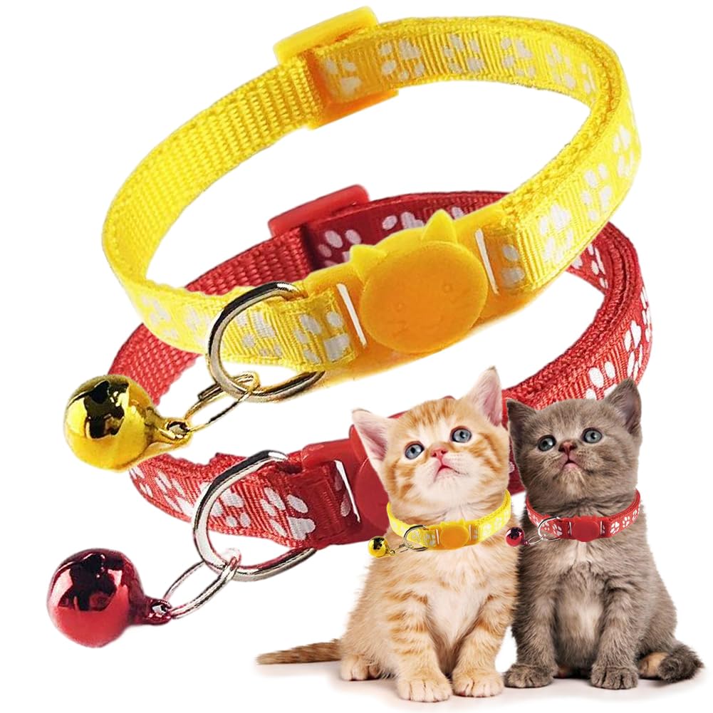 Red Breakaway Cat Collars With Bells, 2 Pack Kitten Collar With Bells, Break Away Cat Collars For Girl Cats Female Kitty