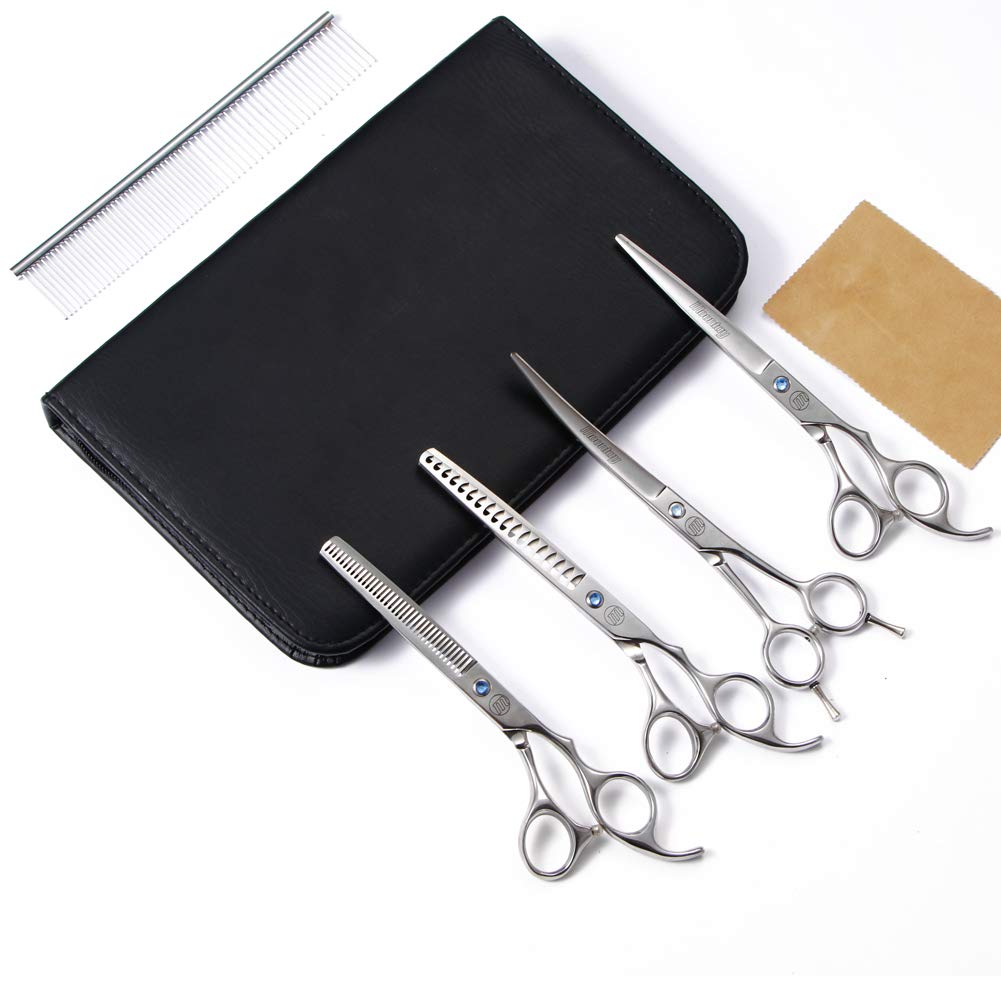 Professional Dog Grooming Scissors Set, 7 Inch/8 Inch Pet Grooming Scissors Chunkers Shears For Dog, Curved Dog Grooming Scissor
