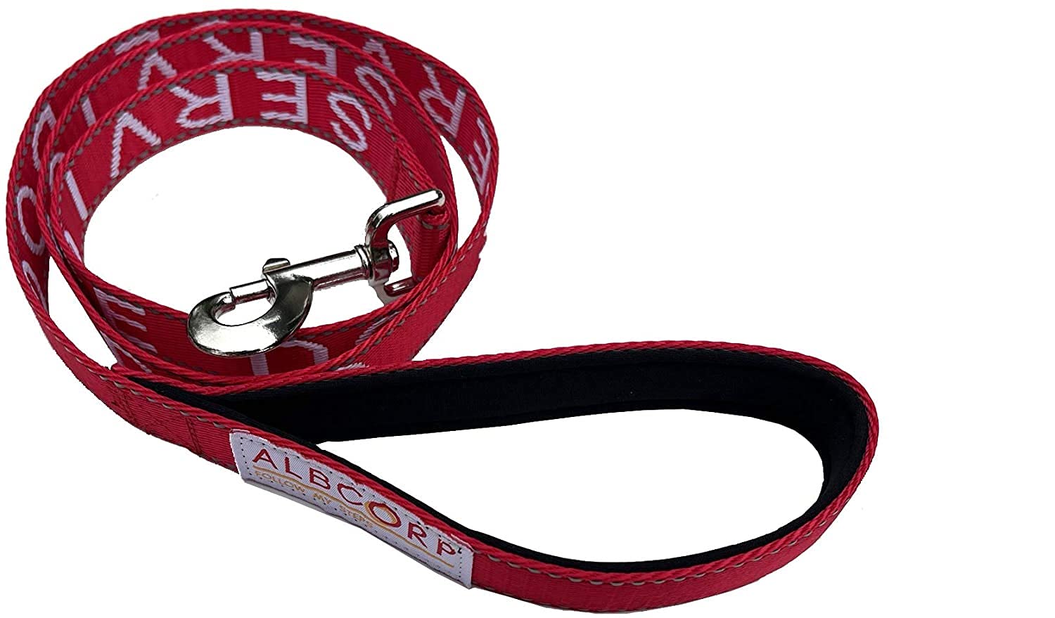 Albcorp Emotional Support Dog Leash - Embroidered- With Padded Neoprene Handle And Reflective Threads, 4 Feet, For Harnesses, Vests Or Collars, Red