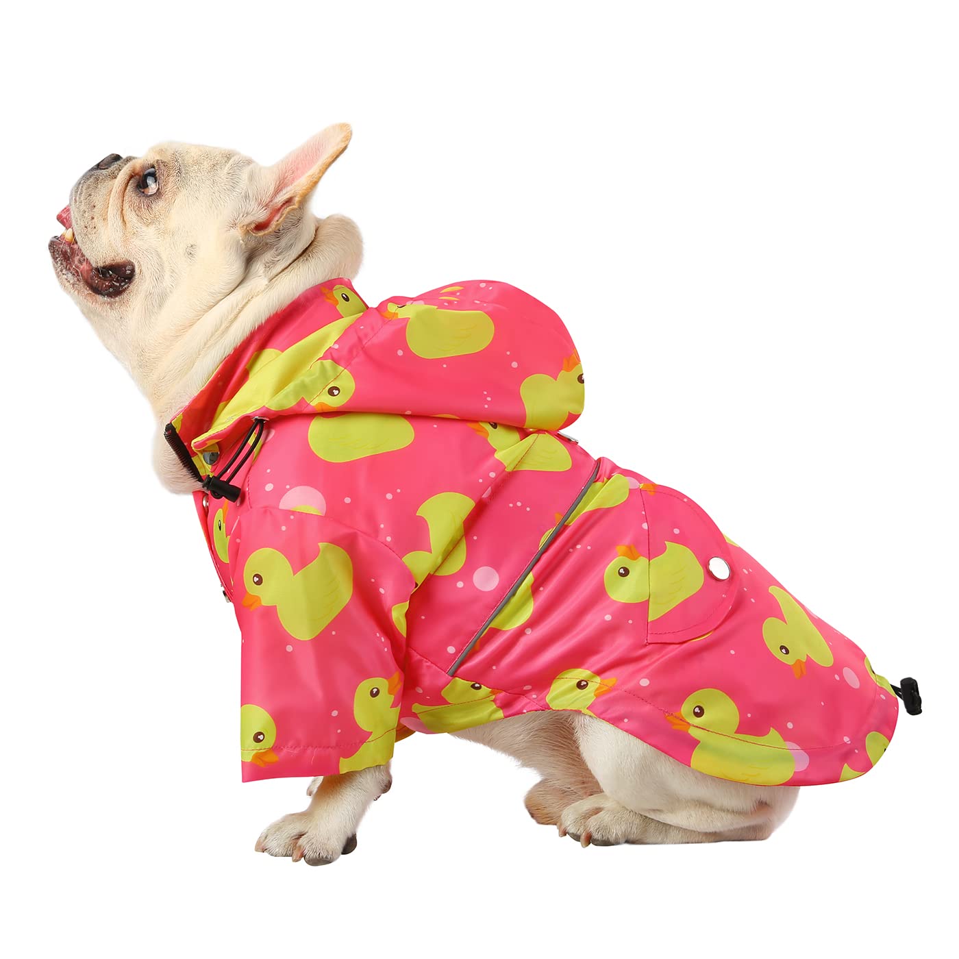 Hde Dog Raincoat Double Layer Zip Rain Jacket With Hood For Small To Large Dogs Ducks Pink - S