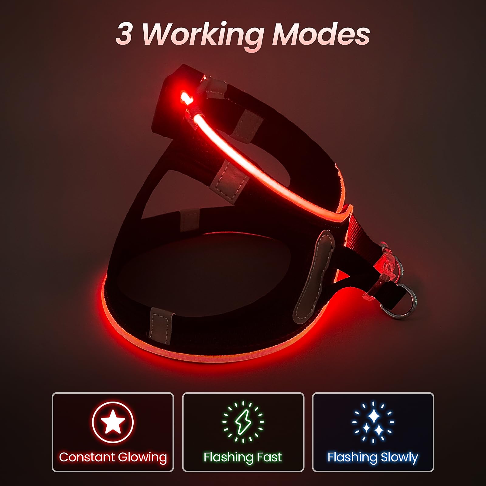 Pceotllar Light Up Dog Harness - Led, Rechargeable, No Pull, Reflective - Flashing Light For Night Walking - Small To Medium Dog