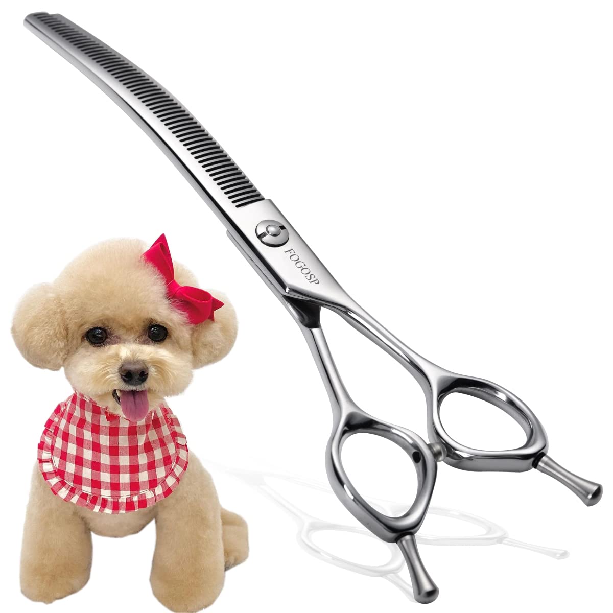 Fogosp Curved Thinning Shears For Dogs 7.5'' Professional Blender Thinning Shears For Medium Large Dog 35% Thinning Rate (7.5 In, V Type Blender)