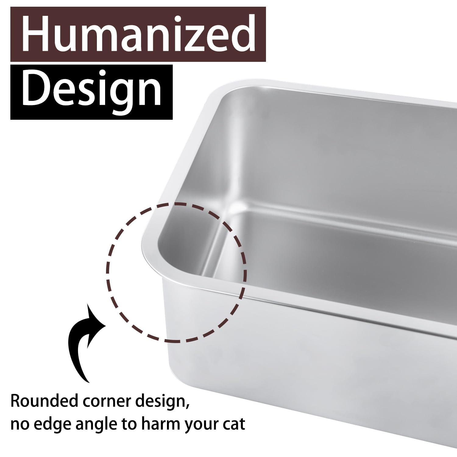 HNeekyr Stainless Steel Cat Litter Box for Adult Cats or Kitty/Kitten 19.5x13.6x6 Rust-Proof, High Side, Non Stick, No Smell, Ea
