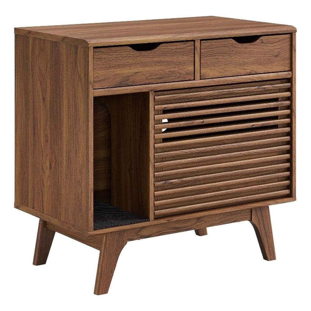 Modway Render Cat Cabinet, Walnut Wood, Model EEI-6796-WAL, Stylish Storage Solution