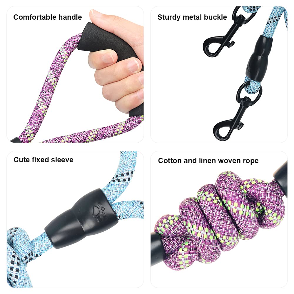 Heavy Duty 3 Dog Leash - No Tangle, Multiple Dog Leash With Detachable 360 Swivel, Soft Padded Handle, Reflective For Walking &