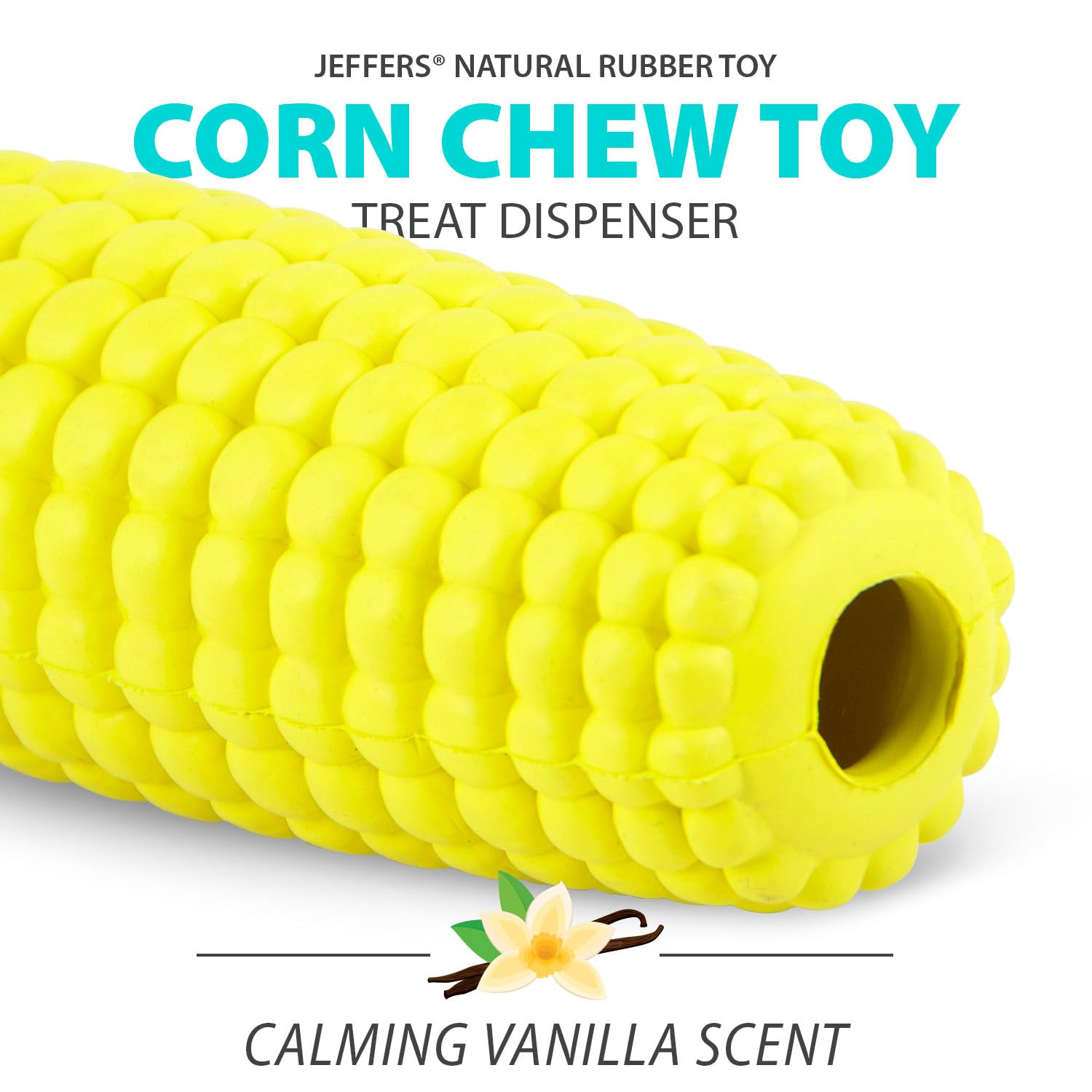 Jeffers Pet Natural Rubber Dog Chew Toy - Yellow Corn, Medium - Treat Dispensing, Vanilla Scent, Durable, Non-Toxic, Dishwasher