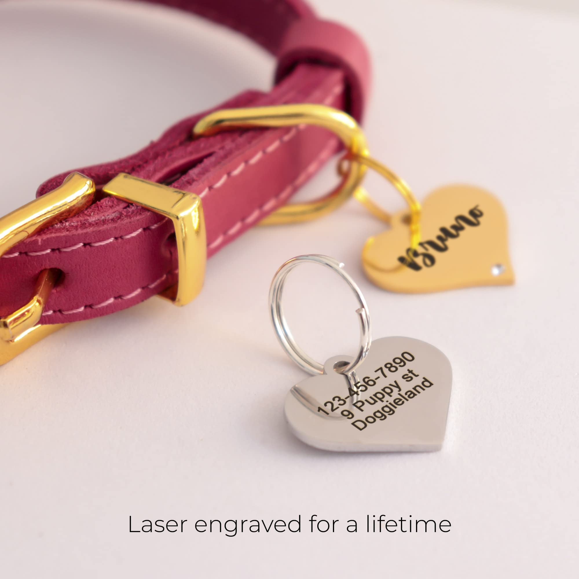 Custom Heart Shape Pet Tag Id, Personalized Gold & Silver Crystal Cute Shiny Safety Lost Collar Tag For Boy & Girl Dogs Puppies