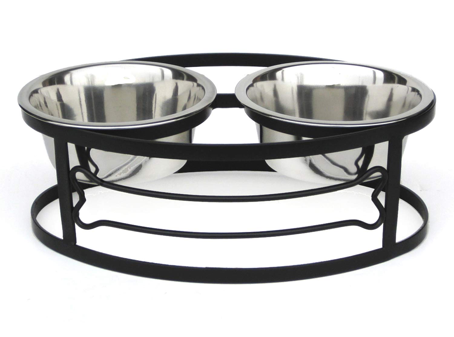 NMN Designs - Bone Double Diner Pet Feeding Station - Size Small, 5 Inches Tall w/ 1 Quart Food-Safe Stainless Steel Bowls with 
