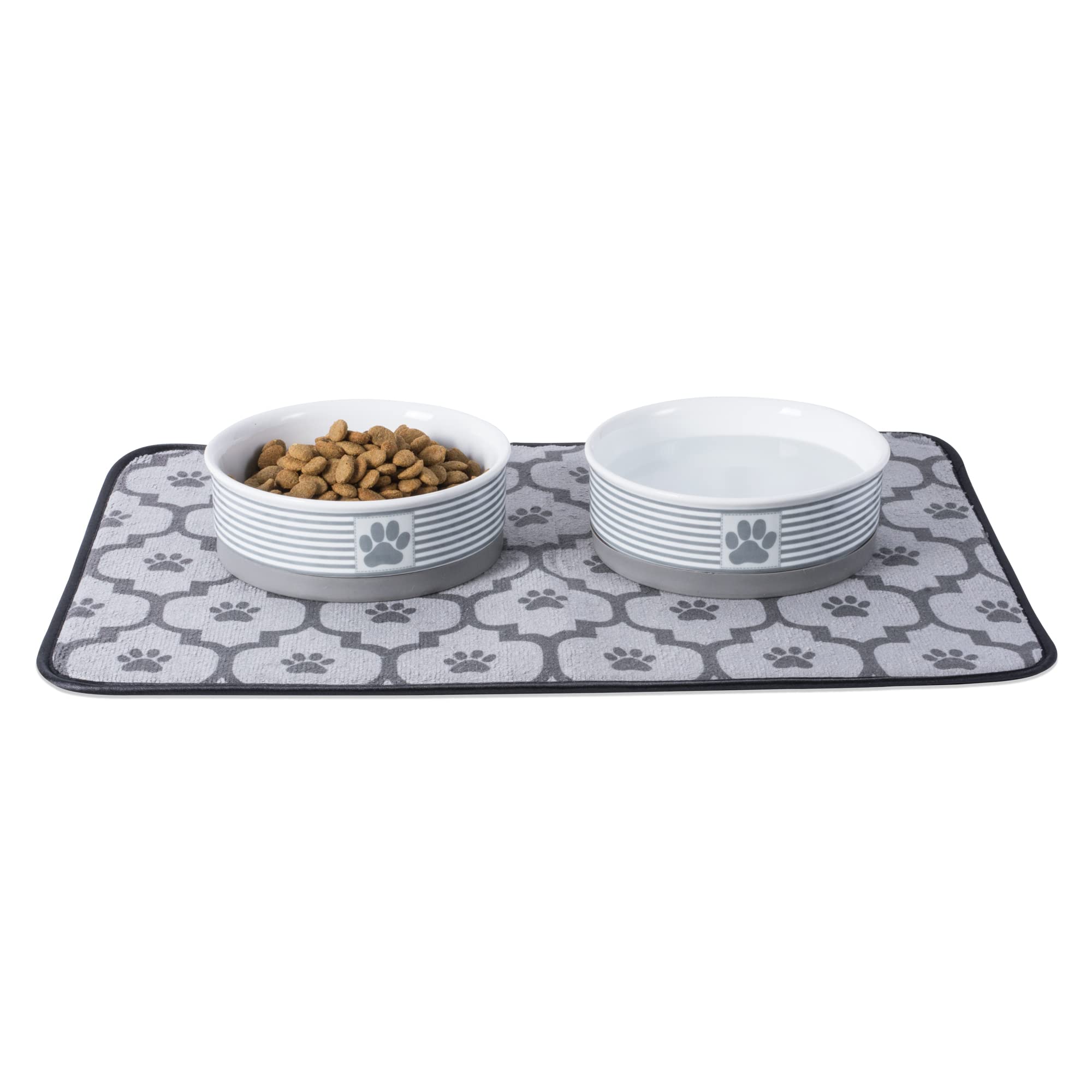 Bone Dry Paw & Patch Ceramic Pet Collection, Small Set, 4.25x2, Gray, 2 Piece