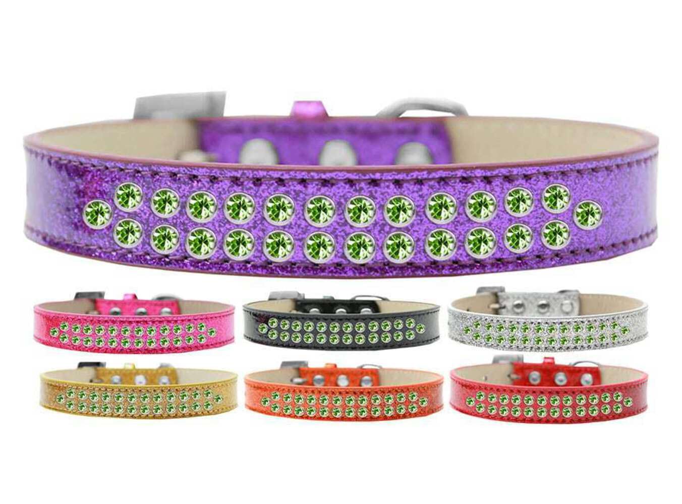 Dog, Puppy & Pet Ice Cream Collar, Two Row Lime Green Crystal Rimsets Red 20