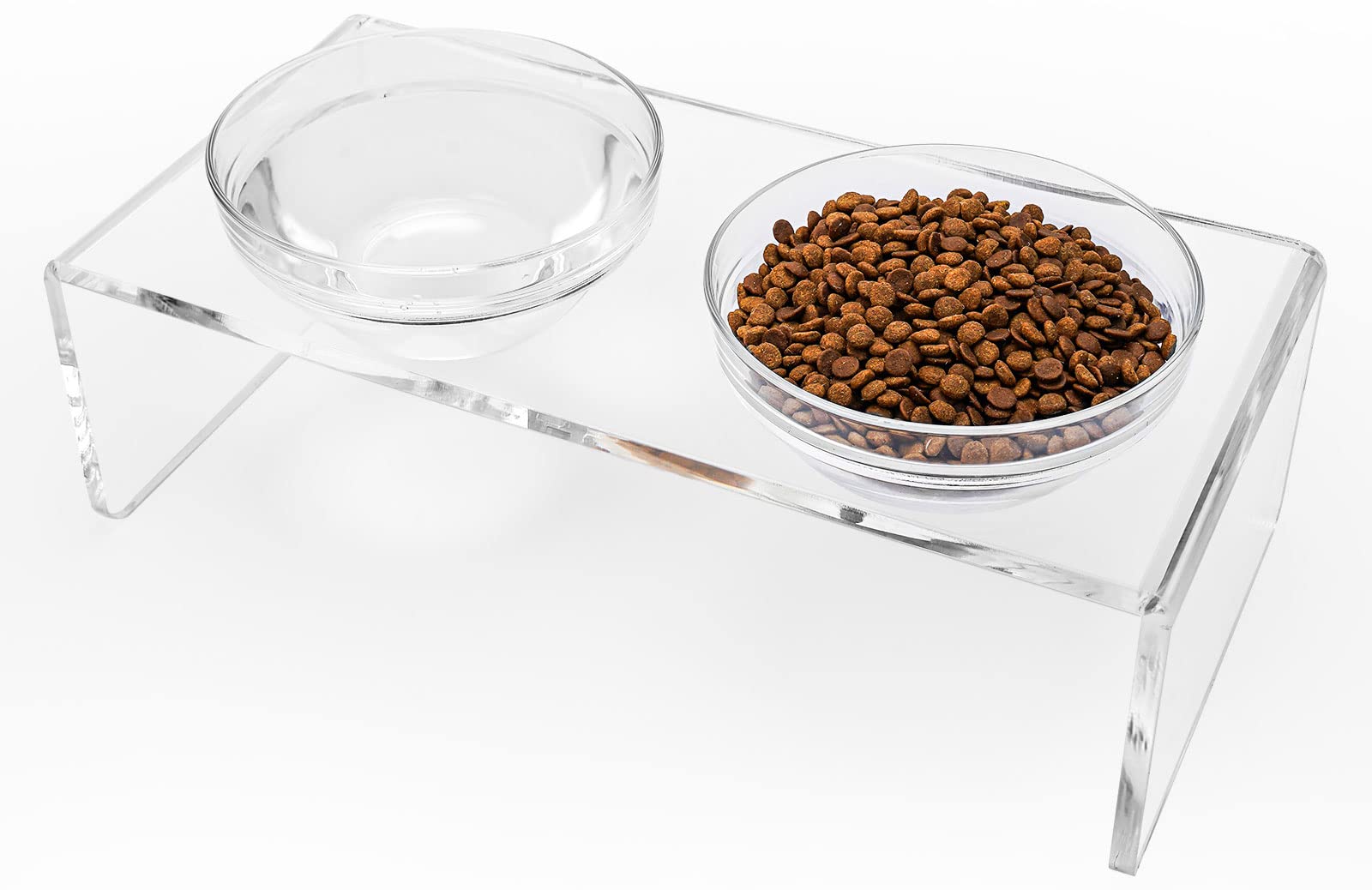 Acrylic Elevated Dog Cat Bowls Pet Feeder Double Bowl Raised Stand Comes with 2 Removable Glass Bowls and 2 Stainless Steel Bowl