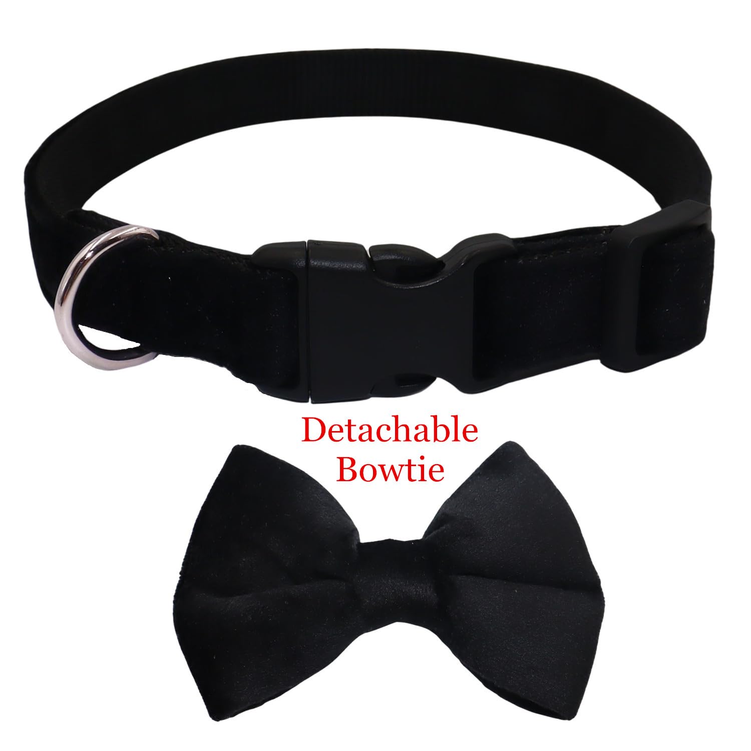 Wdpaws Dog Collar With Bowtie Soft Velvet Material With Quick Release Buckle For Small Dogs (Black, S)