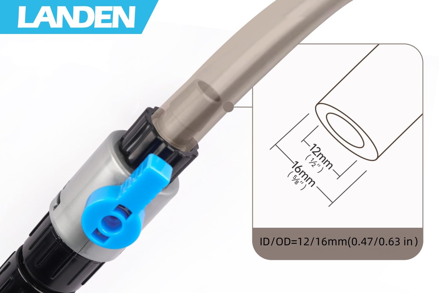 Landen Filter Hose Tubing For Aquarium Filter System, Connecting Canister Filter And Lily Pipe, Pvc, Tinted Hose, 12/16Mm 11.5Ft