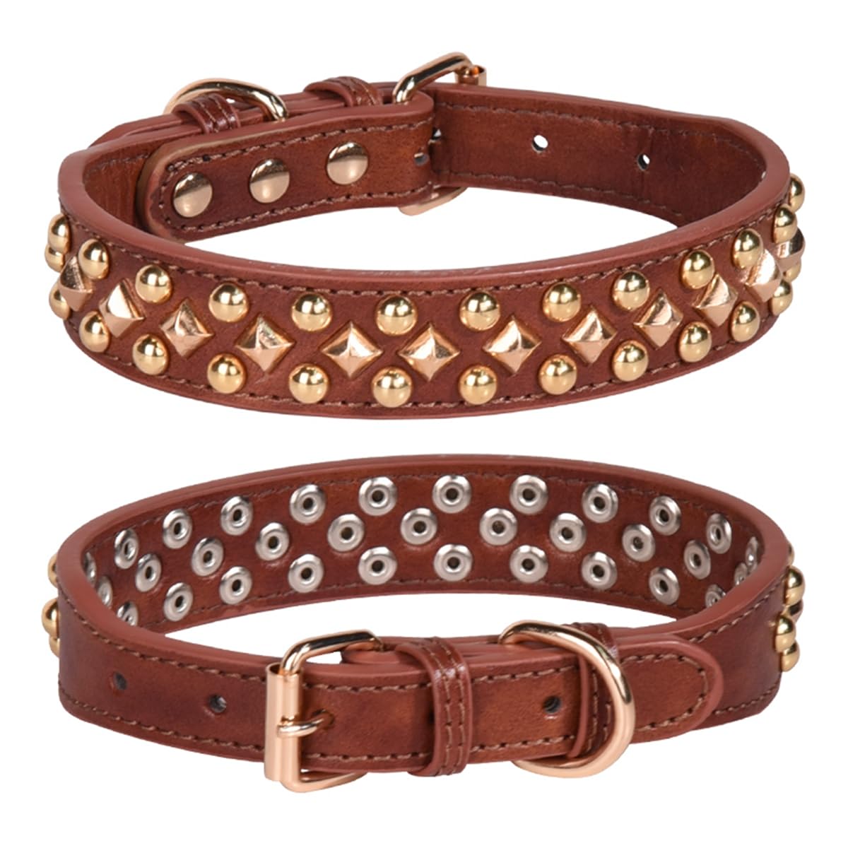 haoyueer Spiked Dog Collar Soft Pu Leather Mushrooms Rivet Spike Studded Puppy Adjustable Pet Collars for Small Breeds (L, Brown