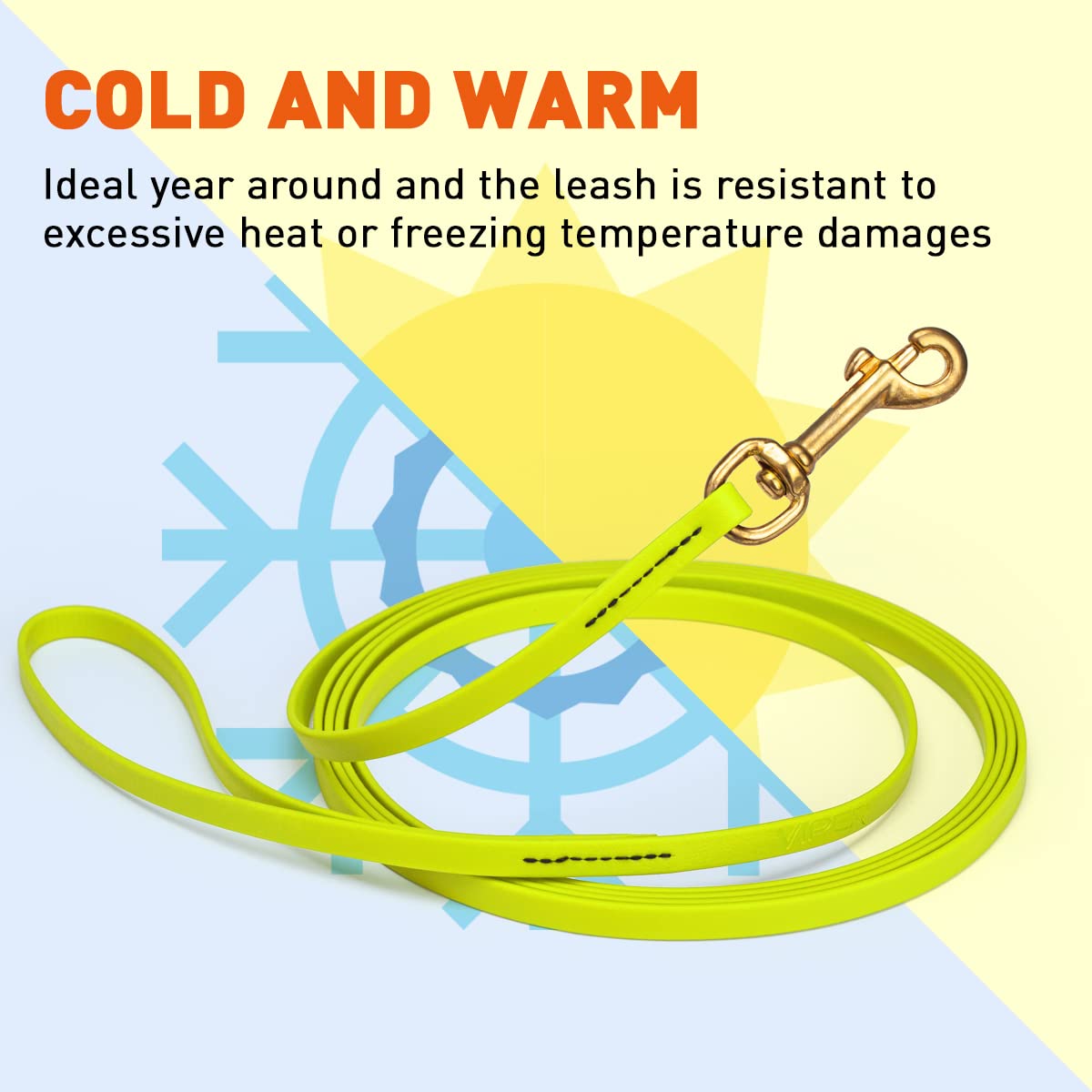 Viper Biothane K9 Working Dog Leash Waterproof Lead For Tracking Training Schutzhund Odor-Proof Long Line With Solid Brass Snap For Puppy Medium And Large Dogs, 33Ft Safety Yellow