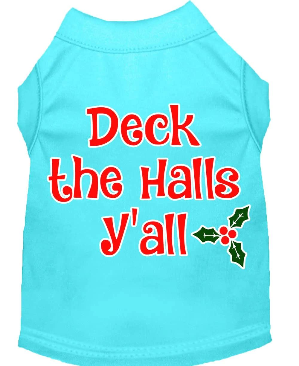 Christmas Pet Dog & Cat Shirt Screen Printed, "Deck The Halls, Y'all" Gray XS (0-3 lbs.)
