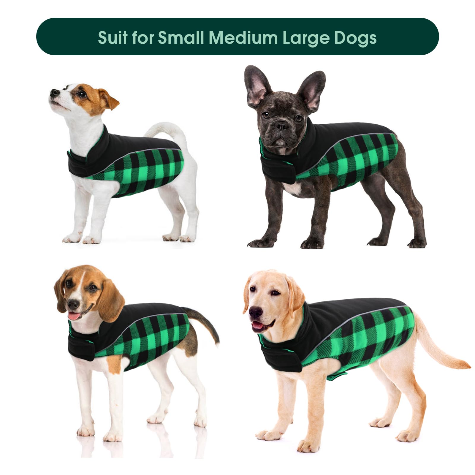 Kuoser Reversible, Warm Waterproof Dog Winter Coat, British Style Plaid - Puppy Cold Weather Vest, Windproof, Snow Jacket For Ex