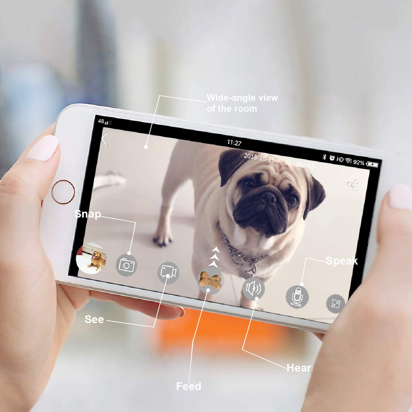 SKYMEE Dog Camera Treat Dispenser - WiFi HD Pet Camera with Two-Way Audio, Night Vision, 1 Count, White