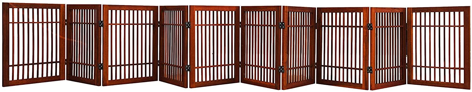 Urnporium Pet Dog Gate Strong and Durable Freestanding Folding Acacia Hardwood Portable Wooden Fence Indoors or Outdoors Foldabl