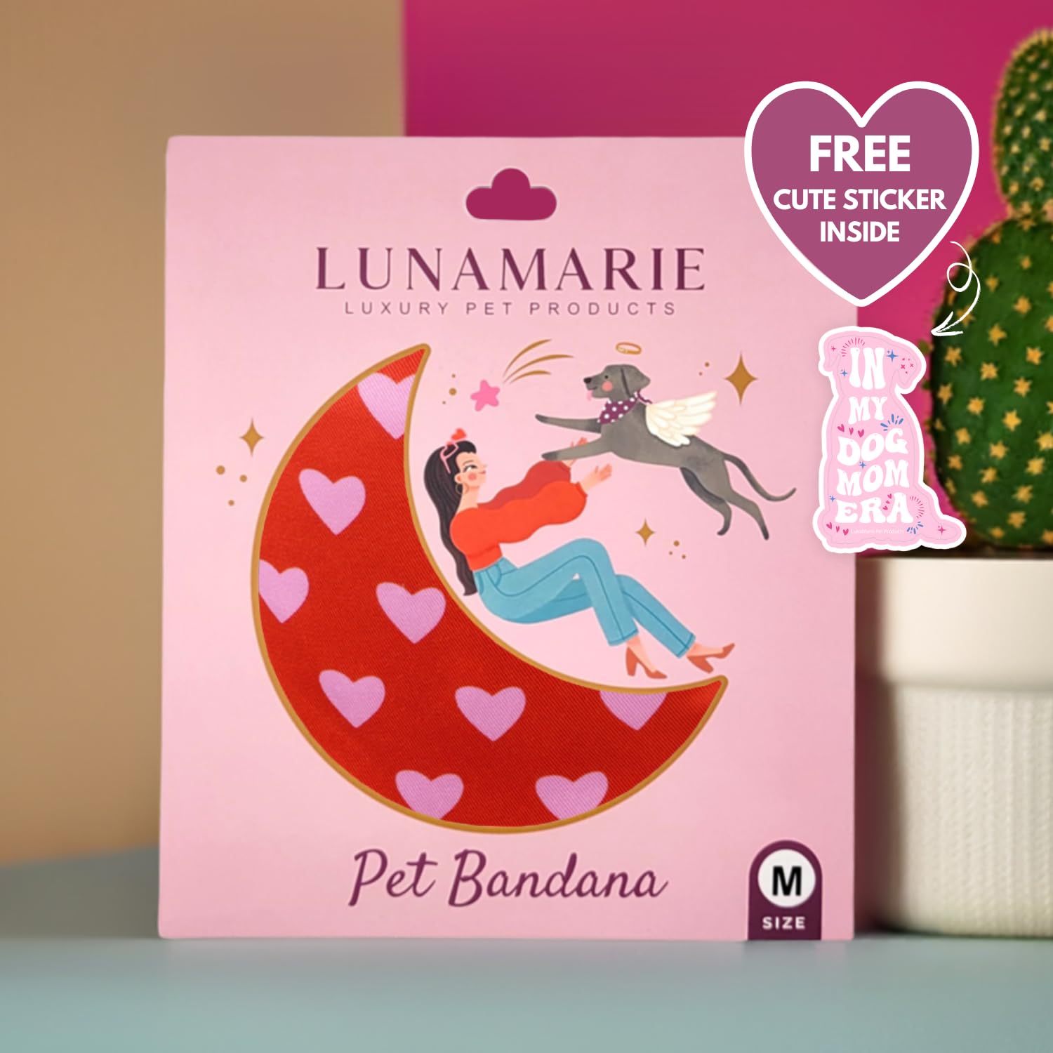 Lunamarie - Luxury Pet Birthday Bandanas -Premium & Silky Poly Fabric | 100% Handmade | Custom Shape Dual Layered (Evie Hearts,