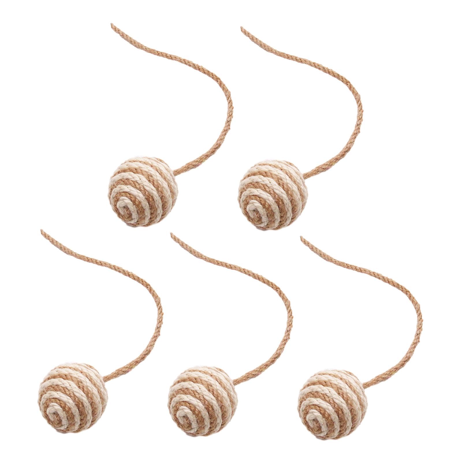 Enakshi 5 Pieces Cat Toys Sisal Ball Self Play For Small Medium Cats Cat Teaser Toys 4.5Cm White Brown|Pet Supplies | Cat Suppli