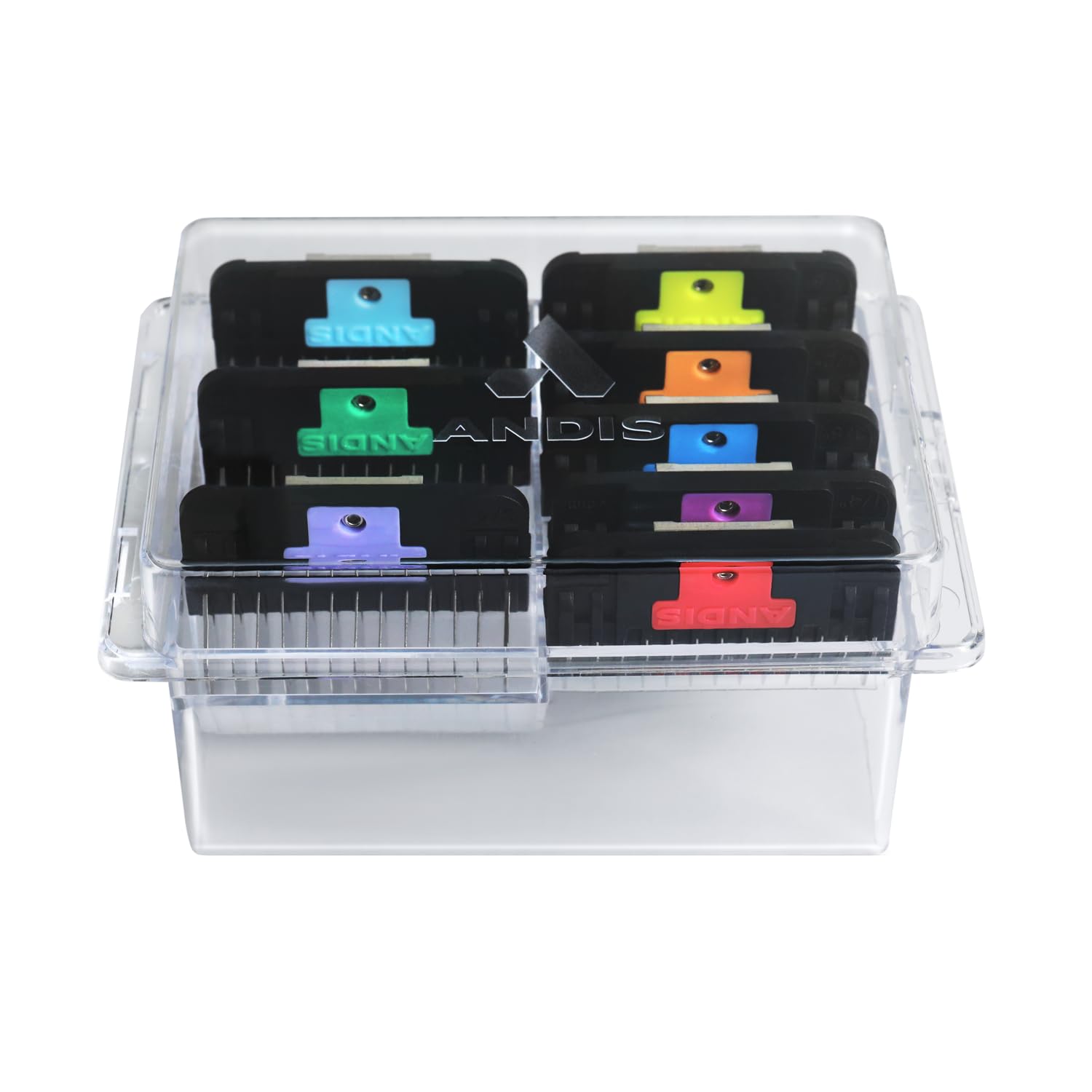 Andis 561475 Premium Clip Animal Comb Set - Built with Plastic, Includes 8 Color Coded Combs of Different Sizes, Attach Comb, Al