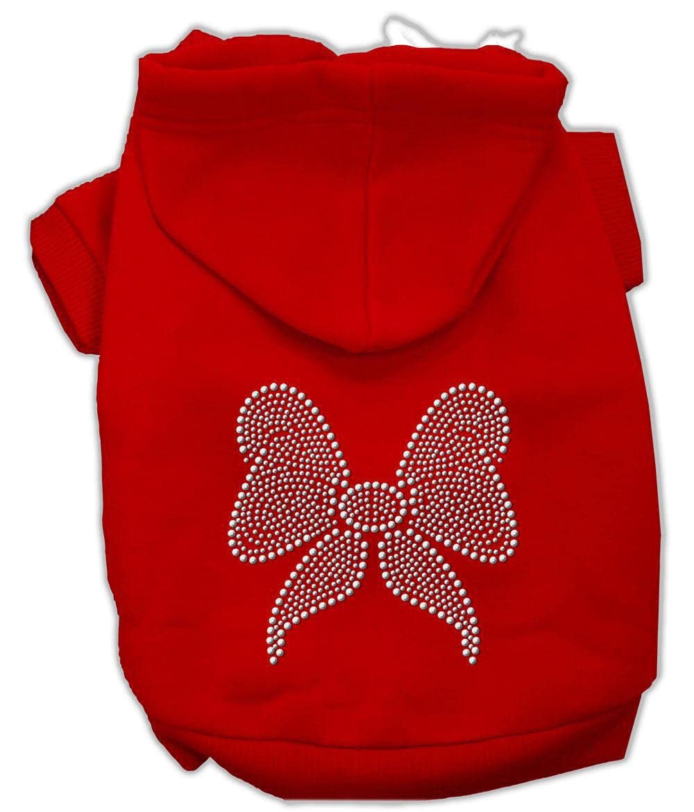 Christmas Pet Dog & Cat Hoodie Rhinestone, "Bow" Cream XS (0-3 lbs.)