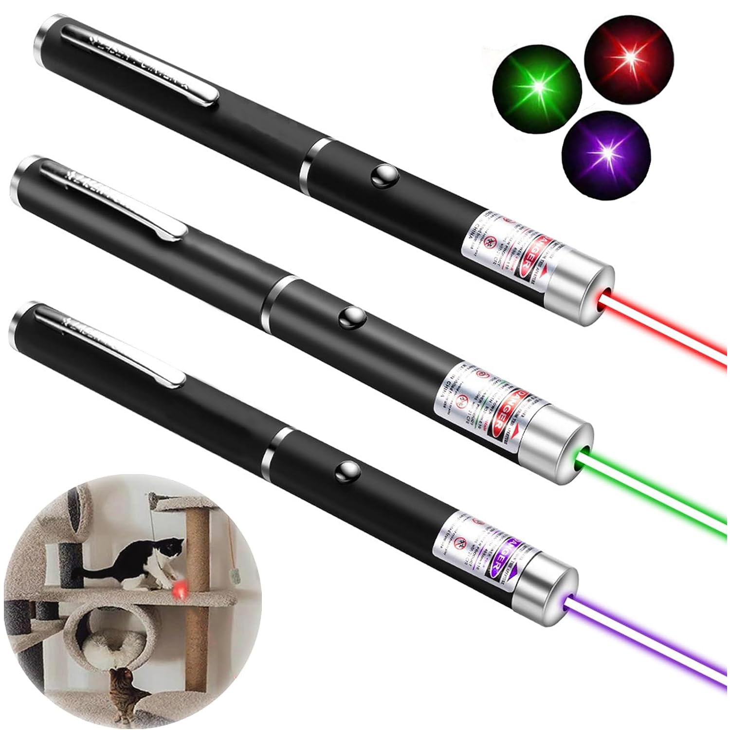 Ximibi Red Green Violet Pointer For Cats (3 Pack), Pet Light Toys For Kittens And Dogs, Indoor Training And Chaser Toys For Cats