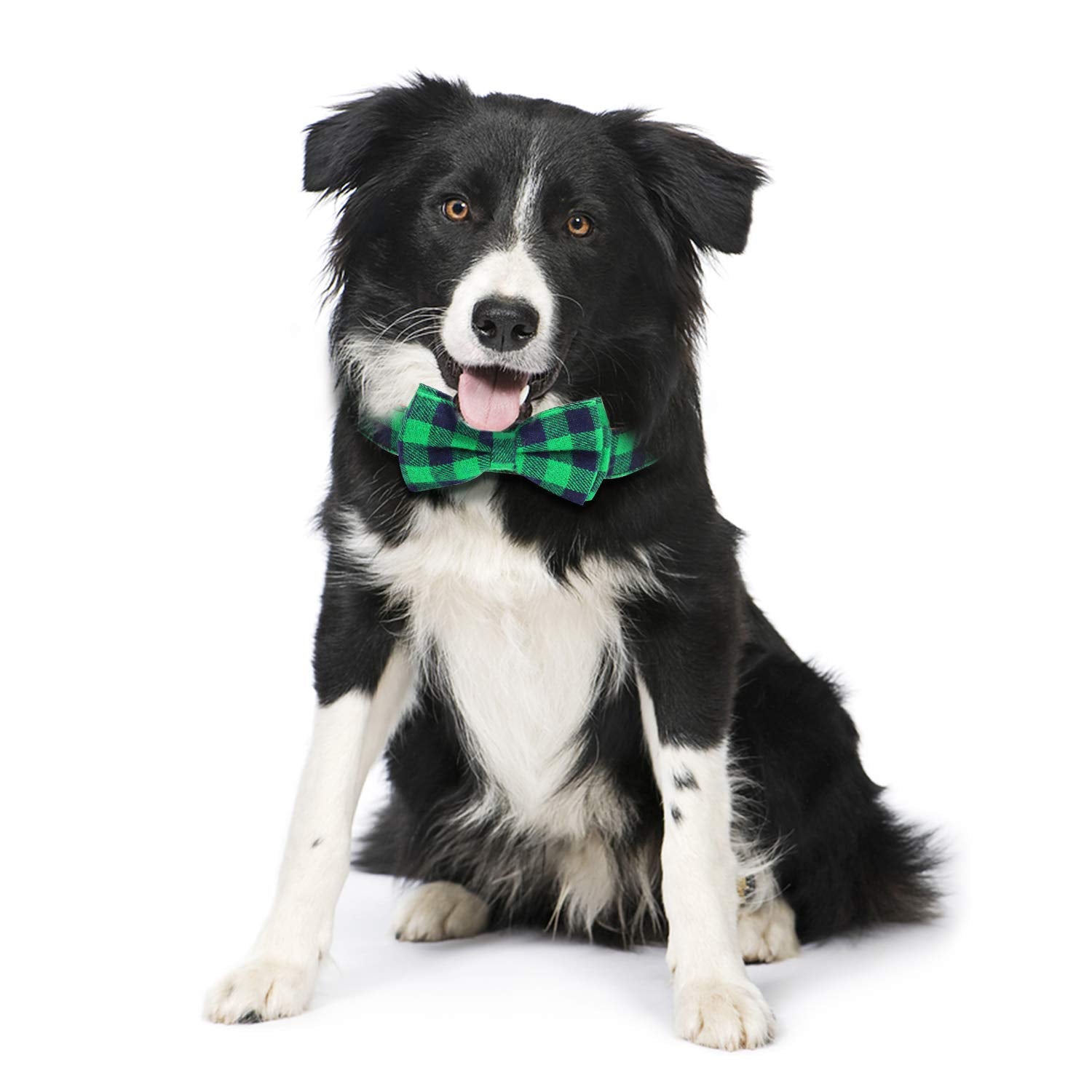 Dog Bow Tie, Vaburs Dog Cat Collar With Bow Tie Buckle Light Plaid Dog Collar For Dogs Cats Pets Soft Comfortable,Adjustable (L, Green)