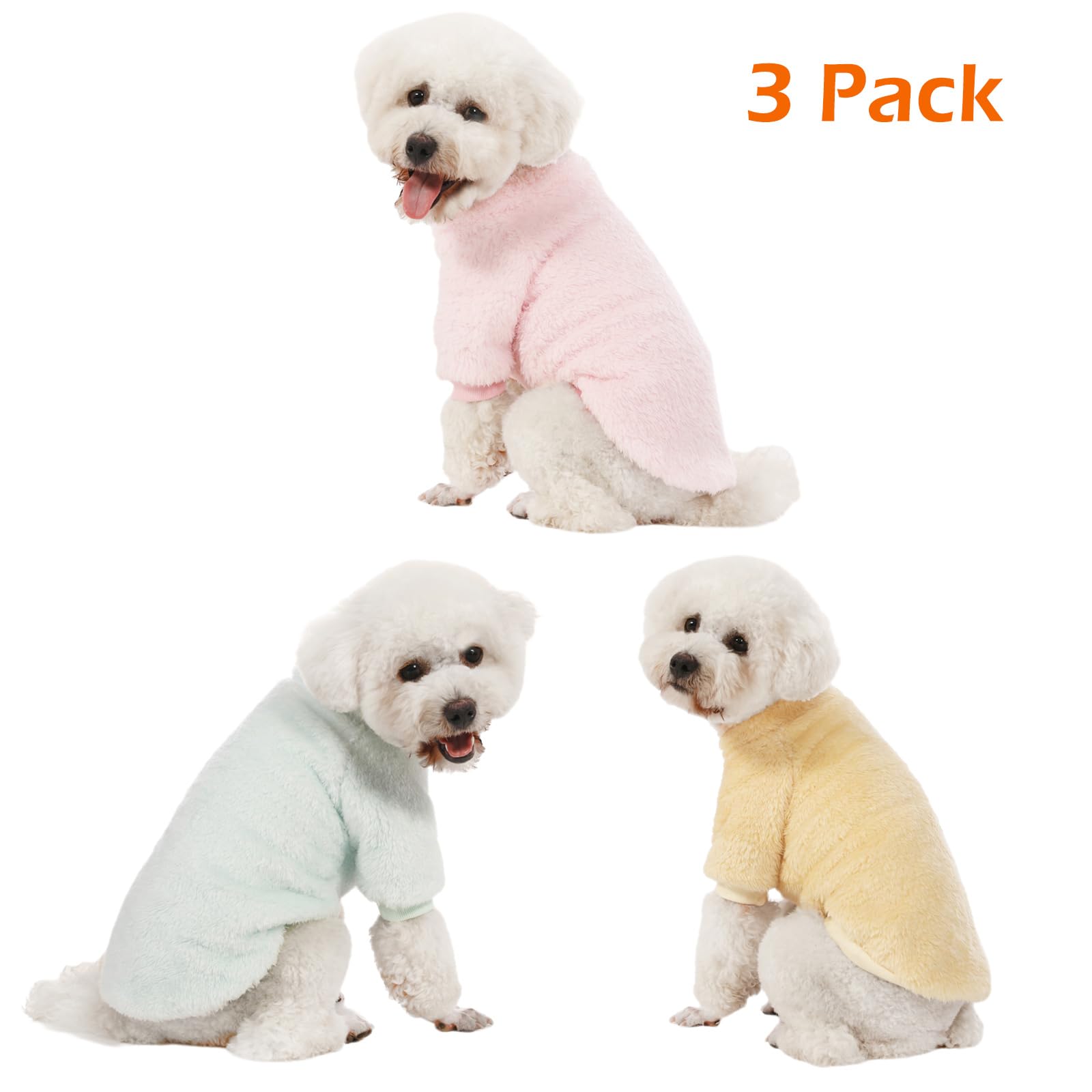 Kyaringtso Dog Sweater, 3 Pack Dog Sweaters For Small Dogs, Dog Clothes For Small Dogs Girl Boy, Ultra Soft And Warm Puppy Sweater Dog Coat For Winter Christmas (X-Small, Lt Pink+Lt Green+Lt Yellow)