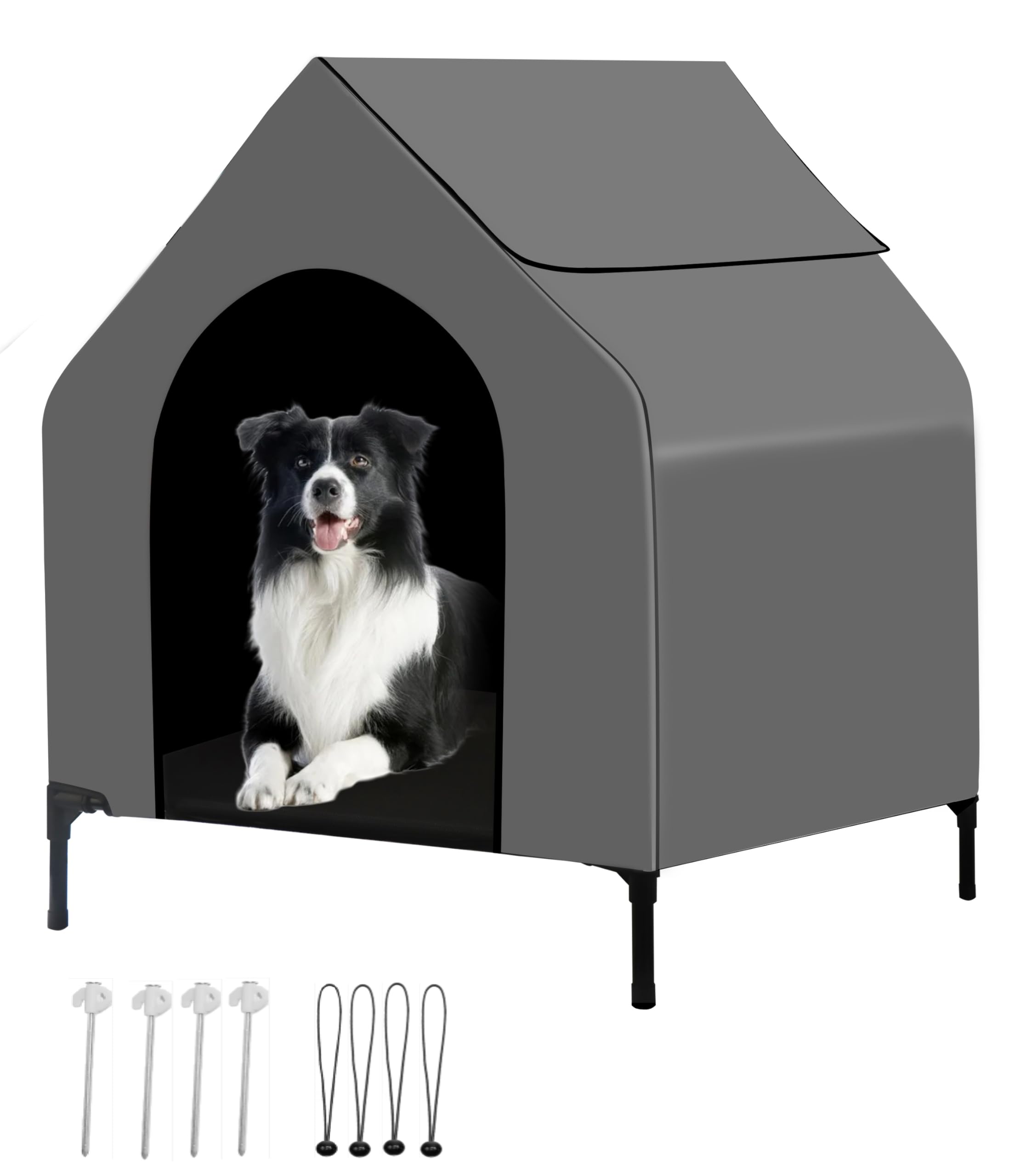 Fantrek 36' Dog House Outdoor For Medium/Large Breeds - Outside Waterproof & Sunproof Dog House, Elevated Dog Bed With Dog Shad
