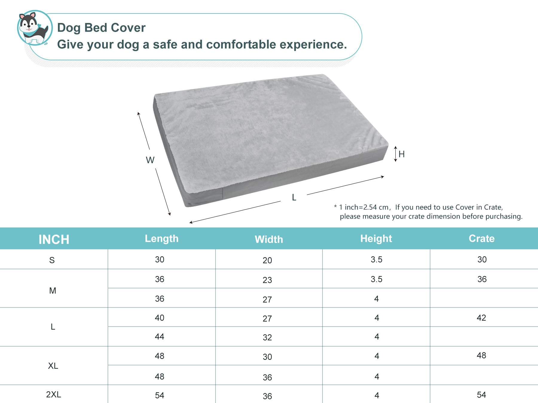 Explore Land Waterproof Dog Bed Cover, 30"x20"x3.5", Gray, Machine Washable, Soft Plush Material, Model 10506702