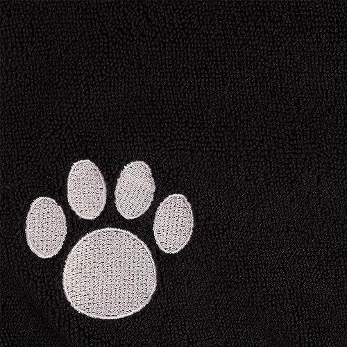 Bone Dry Pet Robe Collection Embroidered Absorbent Microfiber Bath Robe With Adjustable Closure, For Dogs & Cats, Large, Black