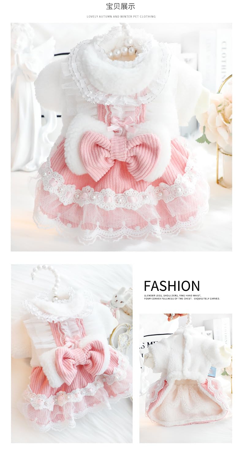 Aza Dog Princess Dresses For Small Dogs Lolita Clothes Lace Costume Bow Pet Girl Cute Coat Outfits Sunmmer Costumes (S,Pink)