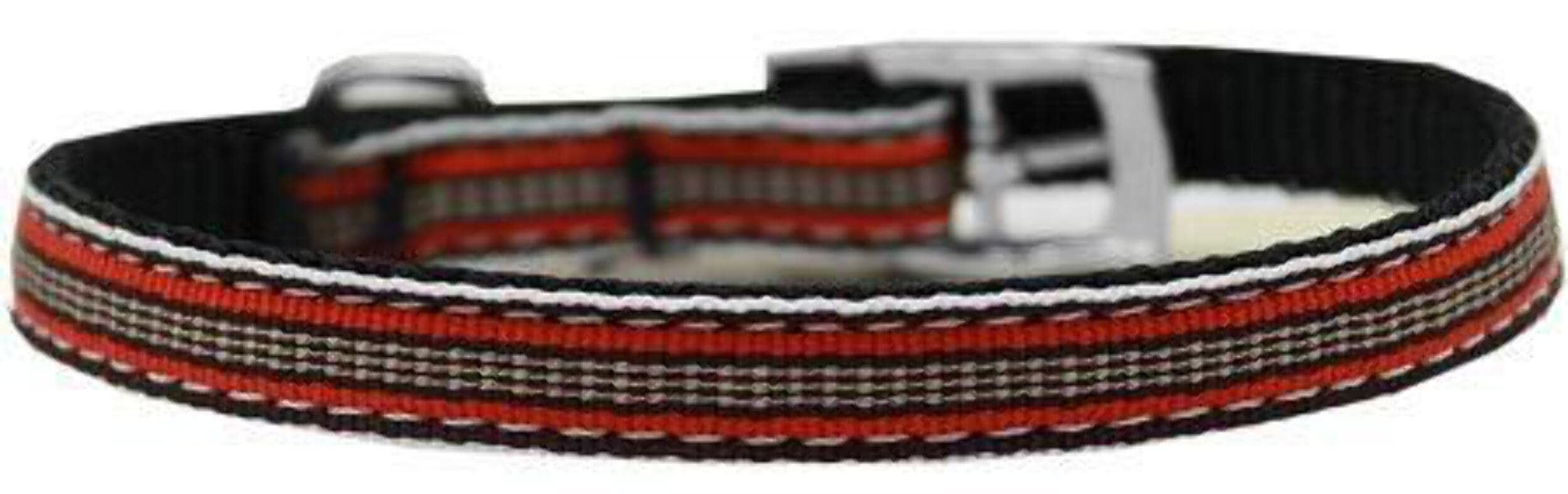 Mirage Pet Products Preppy Stripes 3/8" Nylon Dog Collar with Classic Buckle, Size 16, Orange/Khaki