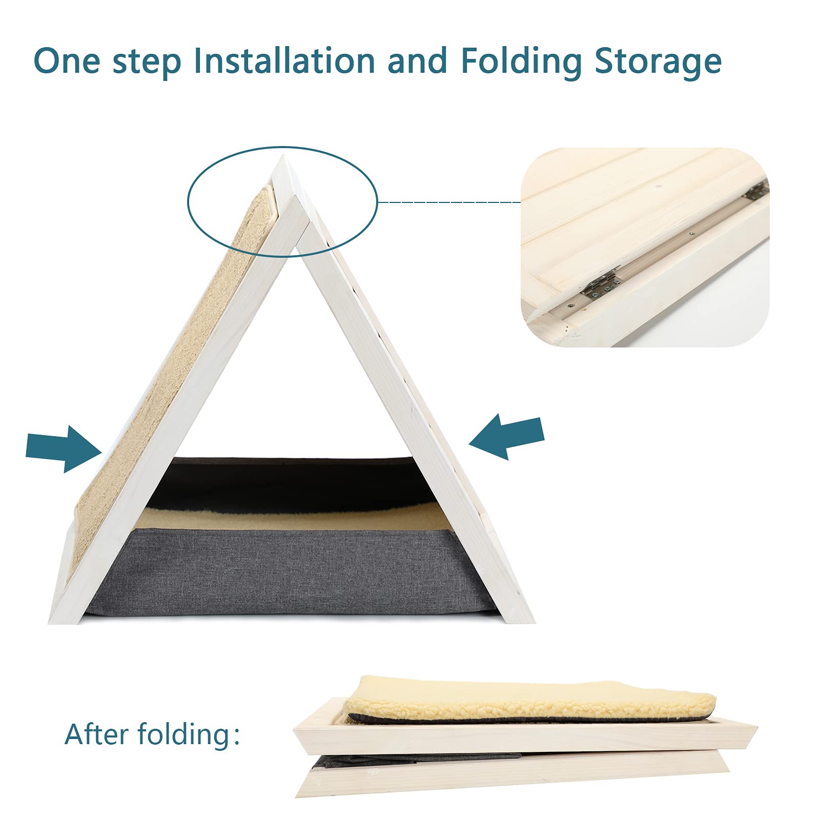 Cat Scratcher Lounge Thicken Solid Wood, Triangle Cats House, Cat Scratching Post For Indoor Cats As Cave And Bed