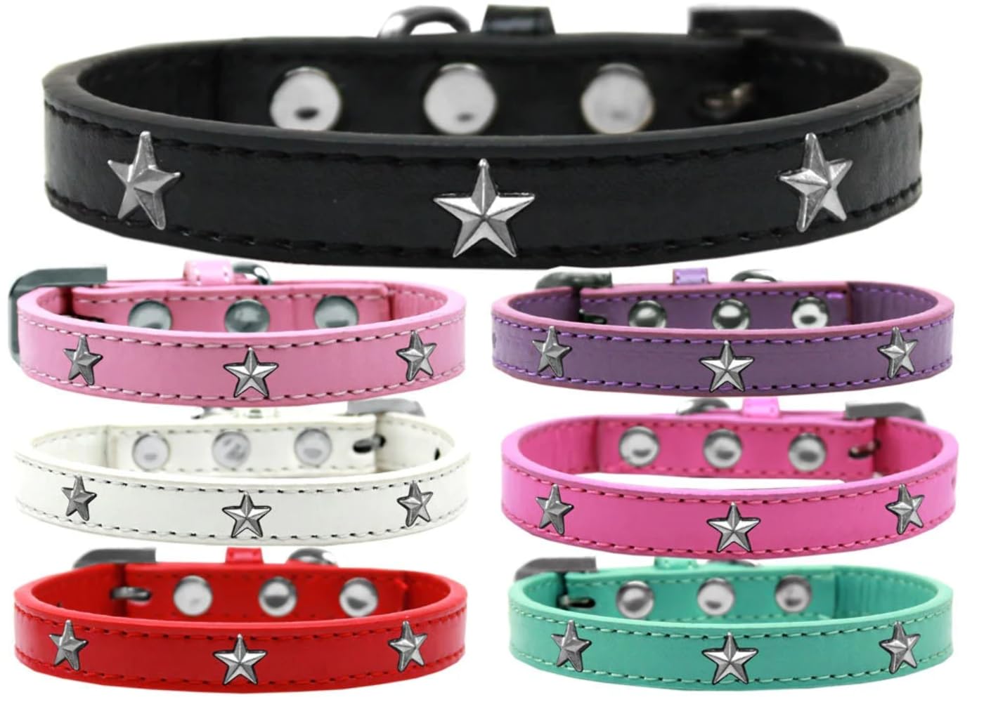 Dog, Puppy & Pet Widget Fashion Collar, Silver Star Black 18