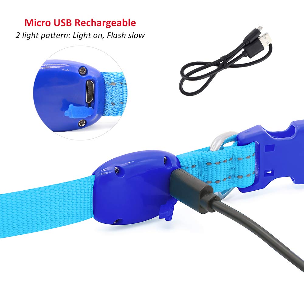 Illumifun Led Collar For Small Dog, Usb Rechargeable Dog Safety Collar Light, Adjustable Nylon Webbing Light Up Collar For Your Pups (Blue, X-Small)
