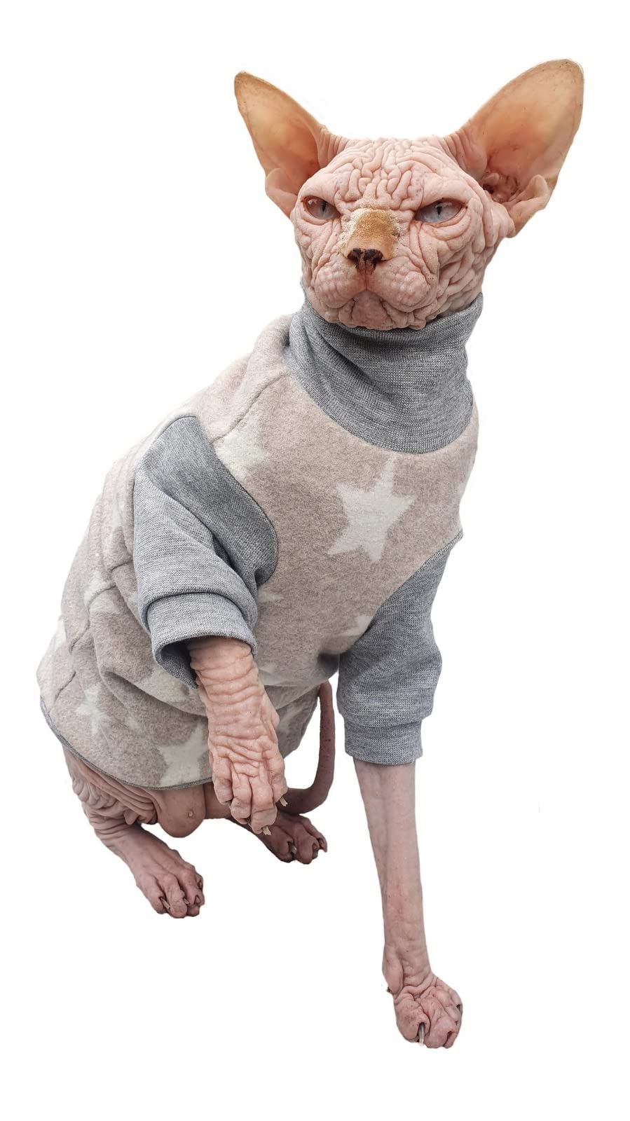 Kotomoda Hairless Cat'S Cotton Stretch Winter Sweater Sort Stars. Organic Fleece For Sphynx Cat (Small)
