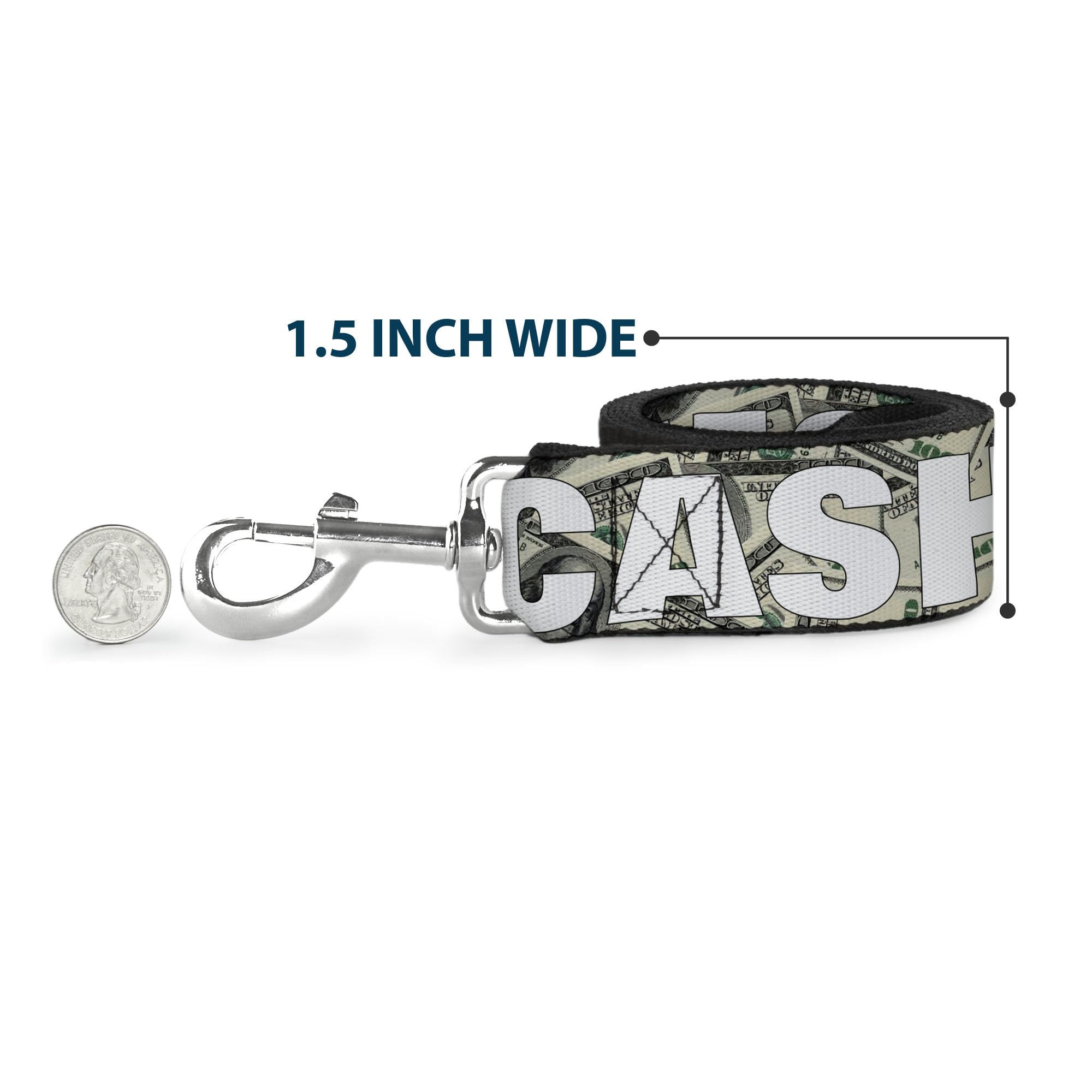 Dog Leash Cash Money Dollar Bills White Fill 4 Feet Long 1.5 Inch Wide