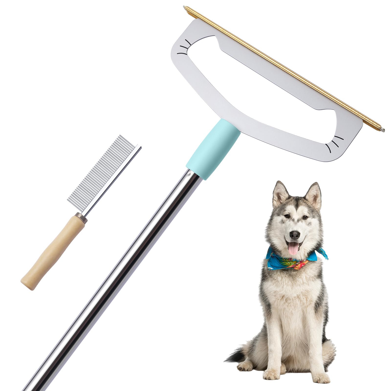 Oaknovila Large Metal Carpet Rake Pet Hair Removal Tool - 58    Handle Thicker Poles 12    Wide Dog Cat Hair Remover- 4 Length A