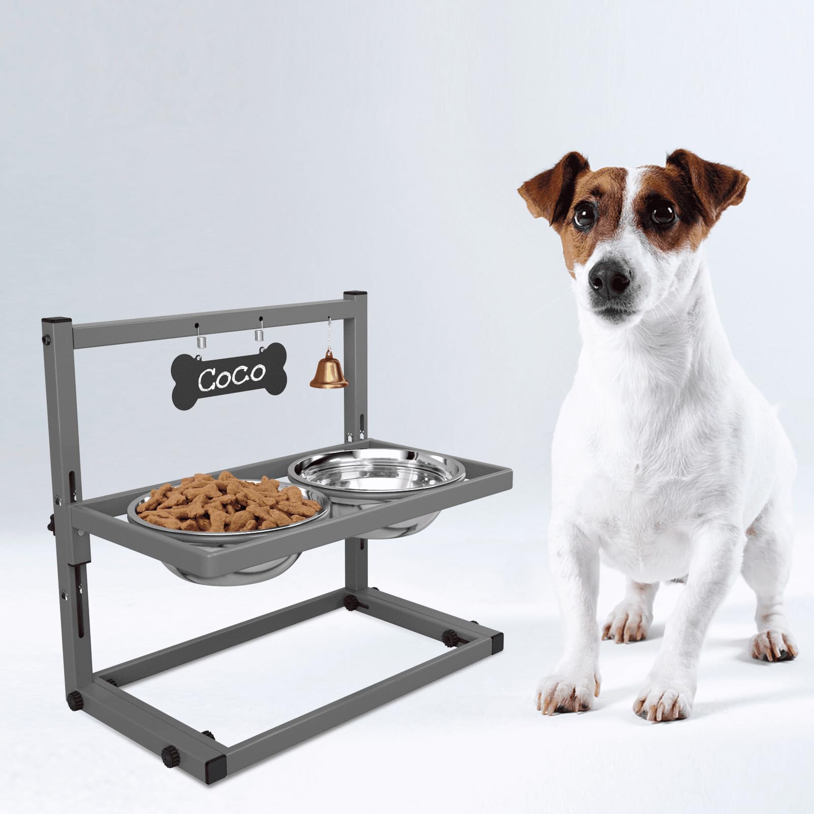 SHAINFUN Elevated Dog Bowls - Raised Stand with 2 Stainless Steel Bowls, Adjustable Height Feeder for Small and Medium Dogs, Pup