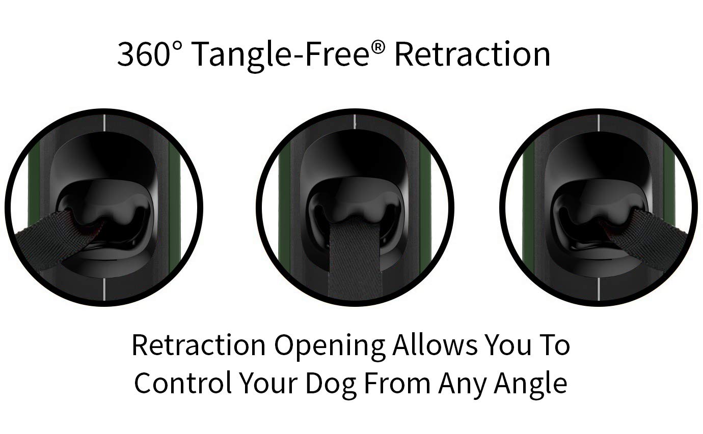 Tug Oval 360 Tangle-Free Retractable Dog Leash | Flashlight Included | Integrated Waste Bag Dispenser Pocket (Large, Green)