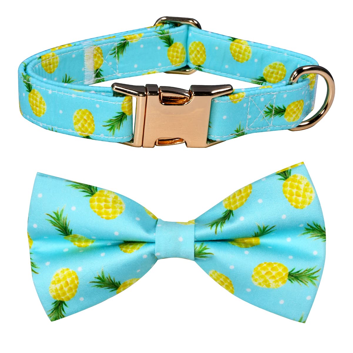 Summer Pineapple Dog Collar Dog Bowtie, Detachable Bow, Adjustable Collar For Small Medium Large Dogs